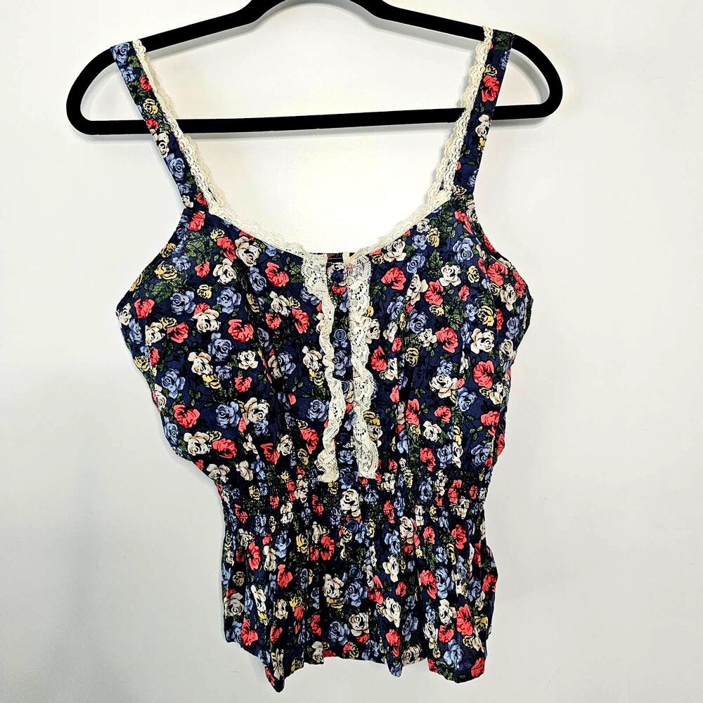 Almost Famous Women's Floral Cottage Core Shirred Waist Cropped Peplum Top XL